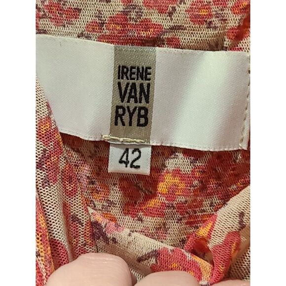 Irene Van Ryb Silk Floral Mesh Ruched Dress Handkerchief Hemline Y2K | 42 - US L - Picture 4 of 10